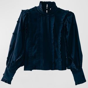 FARM Rio Black Ruffle Blouse Size Small